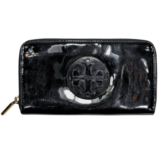 Tory Burch Black Patent Leather Large Zippy Continental Wallet w/Logo - Picture 1 of 10